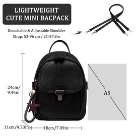 Mini Backpack Women's Kasgo Faux Leather Small Elegant Daypack for Girls Women College Daypack, black, Elegant