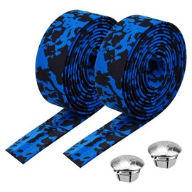 2M Fahrrad Lenkerband Rutschfest, Reißfestes Stoßdämpfend Griffband, Griffband Selbstklebend Atmungsaktiv Weich, Rennrad Lenkerband PU Cycling Band for Cycling Fahrrad Mountainbike (Blau-schwarz)