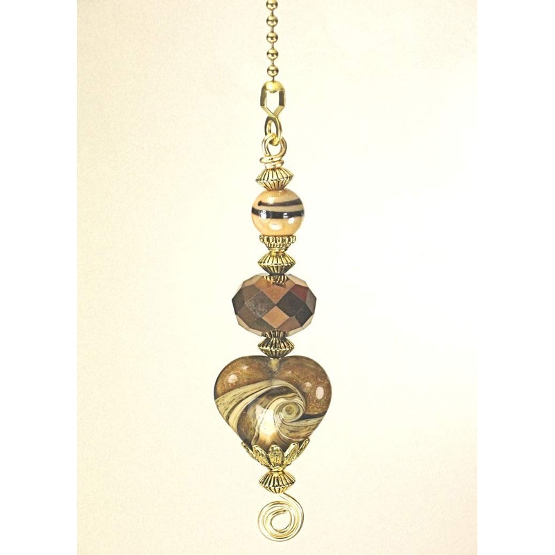 Gold Heart with Copper Bronze Glass Ceiling Fan Pull Chain