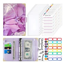 Carpeta Organizadora A6 Morada de Cuero PU con 6 Anillos para Presupuesto y Accesorios                                                                
