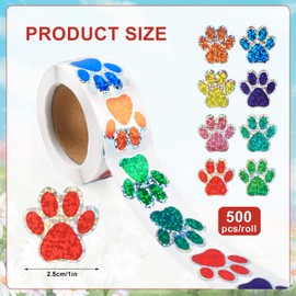 500pcs Paw Print Sticker, 1 Inch Self-Adhesive Glittery Puppy Paw Decals Cute Dog Paw Stickers Cat Paw Stickers for Books Laptops Bottles Envelope DIY Crafts Supplies (Colorful)
