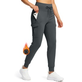 SANTINY Women Fleece Lined Cargo Joggers High Waisted Winter Warm Waterproof Hiking Pants with Zipper Pockets (Dark Grey_M)