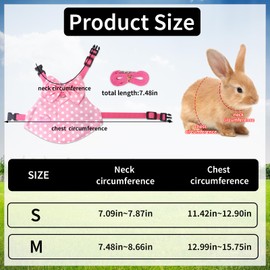 Blinket Bunny Harness and Leash Polka Dot Pet Clothes for Rabbits Dress Costume Walking Harness for Guinea Pigs Piggies Outdoor Safety Camping Hiking Training Easter Small Animals Accessory M Size