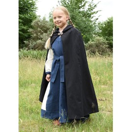 Medieval Paul Cape with Hood for Children in Brown or Black 110-164 - Viking LARP Girls Boys, black