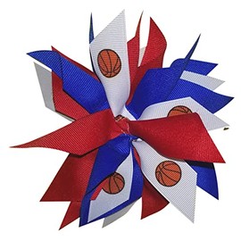 Extra Large Basketball Pom, Made in the USA, White Pony Band (Red/Royal)