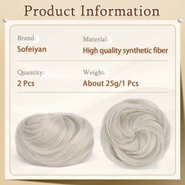 SOFEIYAN 2PCS Mini Claw Clip in Hair Bun Messy Cat Ears Hair Bun Extension Synthetic Donut Wig Accessory Updo Space Bun Hair Pieces for Women Girls, Grey