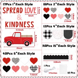 CPicdn 126Pcs Valentine’s Day Black White Bulletin Board Classroom Decoration Set, Love Truck Heart Cutouts Name Tags Banner Valentines School Party Classroom Chalkboard Supplies Wall Door Decor
