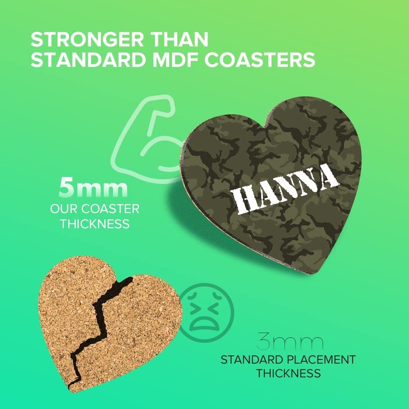1 x Heart Coaster - Name Hanna Camouflage Army Military