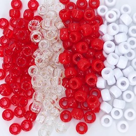MIIIM 1000PCS 6x9mm Pony Beads Bulk, 4 Styles Red Kandi Beads for Bracelets Making Kit, Hair Braids Crafts for Jewelry Making (Red)