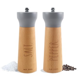 Rae Dunn Salt and Pepper Grinder Set of 2 - Bamboo Sea Salt Pepper Grinder - Classy Salt and Pepper Shakers - Pepper Mill & Salt Mill