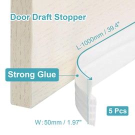 uxcell 5 Pcs Silicone Door Draft Stopper Door Weather Stripping Door Sweep Adhesive Soundproof Door Bottom Seal Wind Blocker for Exterior Interior Doors, White