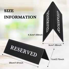 6 Pieces Plastic Reserved Table Sign Table Tent Wedding Sign Guest Reservation Table Seat Sign for Restaurant Wedding Chairs, Black (5.9 x 2 Inches) (White Words Black Background, 7.9 x 2.7 Inches)