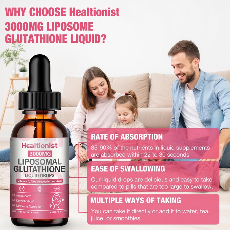 Healtionist 2 Pack 3000mg Liposomal Glutathione Liquid Drops with Vitamin
