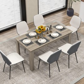 SILKYDRY 63-Inch Dining Table for 4-6 People, Rectangular Wooden Kitchen Table, L-Shaped Legs, 330 LBS Weight Capacity, Modern Farmhouse Dinette Table for Restaurant, Living Room, Family (Oak)