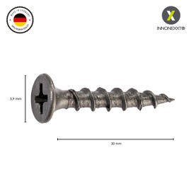 INNONEXXT® Premium Drywall Screw with Coarse Thread 3.9 x 30 mm Plasterboard Screw, Drywall Screws, Universal Screws, Made in Germany, Pack of 500, Phillips Head