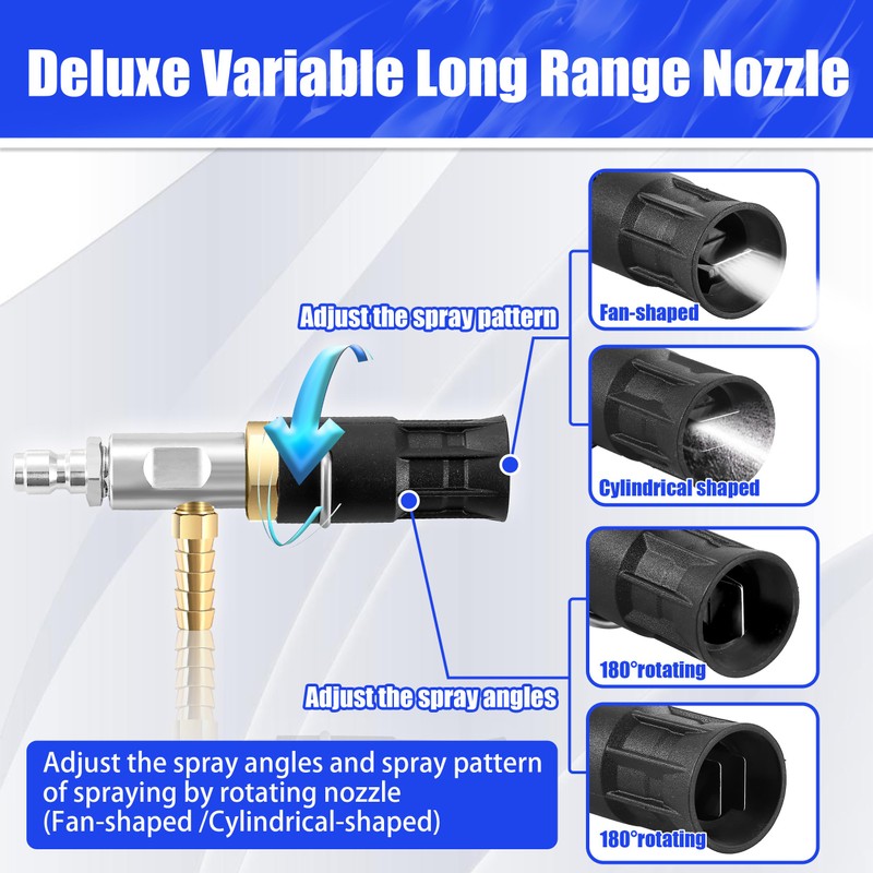 FIXFANS Adjustable Long Range Nozzle for Pressure Washer 5-6.5 GPM,