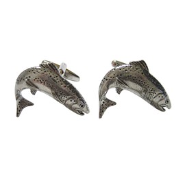 Kiola Designs Silver Toned Textured Salmon Fish Cufflinks