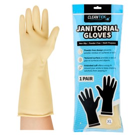 Restaurantware-Clean Tek Professional 22 Mil Extra Large Cleaning Gloves, 1 Pair Of Long Cuff Gloves - No-Slip Grip, No-Powder, Yellow Latex Handwear For Kitchen Cleaning, Ideal For Washing Dishes