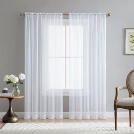 HLC.ME White Sheer Voile Extra Long Window Treatment Rod Pocket Curtain Panels for Bedroom and Living Room (54 x 120 inches Long, Set of 2)
