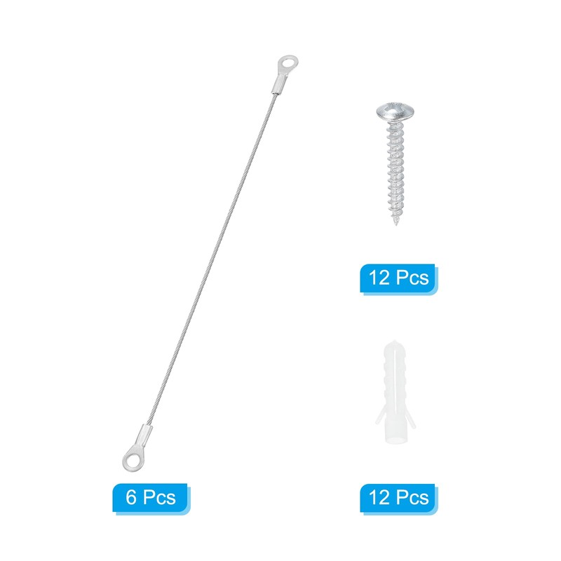 PATIKIL 6 Pcs Stainless Steel Lanyard Cable with Eyelets 0.06"