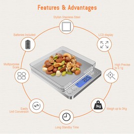 VersionTECH. Kitchen Scale, Electric Digital Food Scale for Baking Cooking Food, Up to 3000g