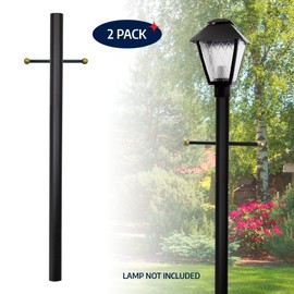 Solus SP7-BK-2PK 7' Outdoor Direct Burial Aluminum Lamp Post with Cross Arm, Fits Most Standard 3" Post Top Fixtures, Includes Inlet Hole, Corrosion & Weather Resistant, Black, Pack of 2