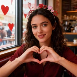 Valentines Heart Headbands for Women Romantic Love Heart Hairbands with Pink Red Crystal Metal Design Glitter Rhinestone Accessories Valentine's Hair Hoop for Wedding Party Hair Decoration
