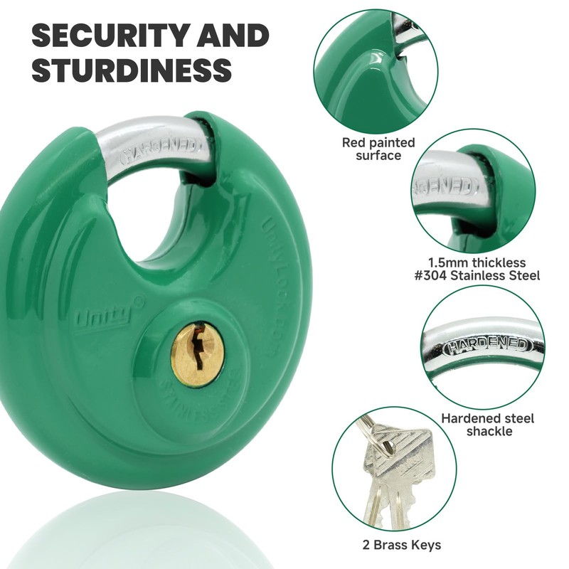 Unity Same Keyed Green Disc Padlock 2-3/4" (70mm) Premium self