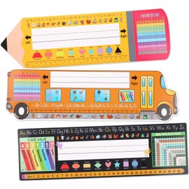 Marspark 30 Pcs Desk Name Tags for Classroom Decor 14 x 4.5 in Pencil Name Tags Adhesive School Bus Chalkboard Student Desktop Nameplates with Knowledge Points for Student Desks Teacher Supplies