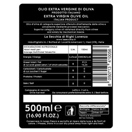 La Secchia - Italian Extra Virgin Olive Oil, Olives Grown Near Lake Garda, Flavorfull, Fruity, Bitter, Extra Virgin Olive Oil 100% Artisan, Made in Italy, 500ml