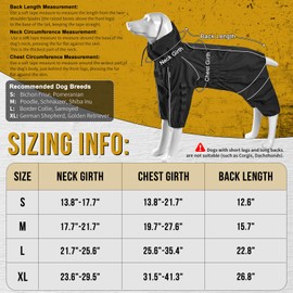 Waterproof Dog Raincoat Adjustable Dog Hooded Slicker Poncho Raincoat for Medium Large Dogs, Reflective Pet Rain Jacket (Black, Small)