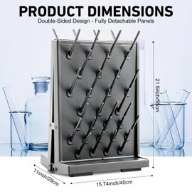 Pushglossy 1 Pcs 54 Pegs Lab Drying Racks Double Sided Pegboard Bench-top Wall-Mount Laboratory Glassware Detachable PP Test Tube Drying Draining Rack Cleaning Equipment (Double-Sided)