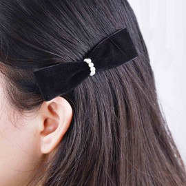 Yheakne-Pinza para el pelo con lazo de satén vintage, pasador para el pelo de terciopelo negro, pasador para el pelo con perlas de invierno, pasador con lazo francés, accesorios para el cabello con la