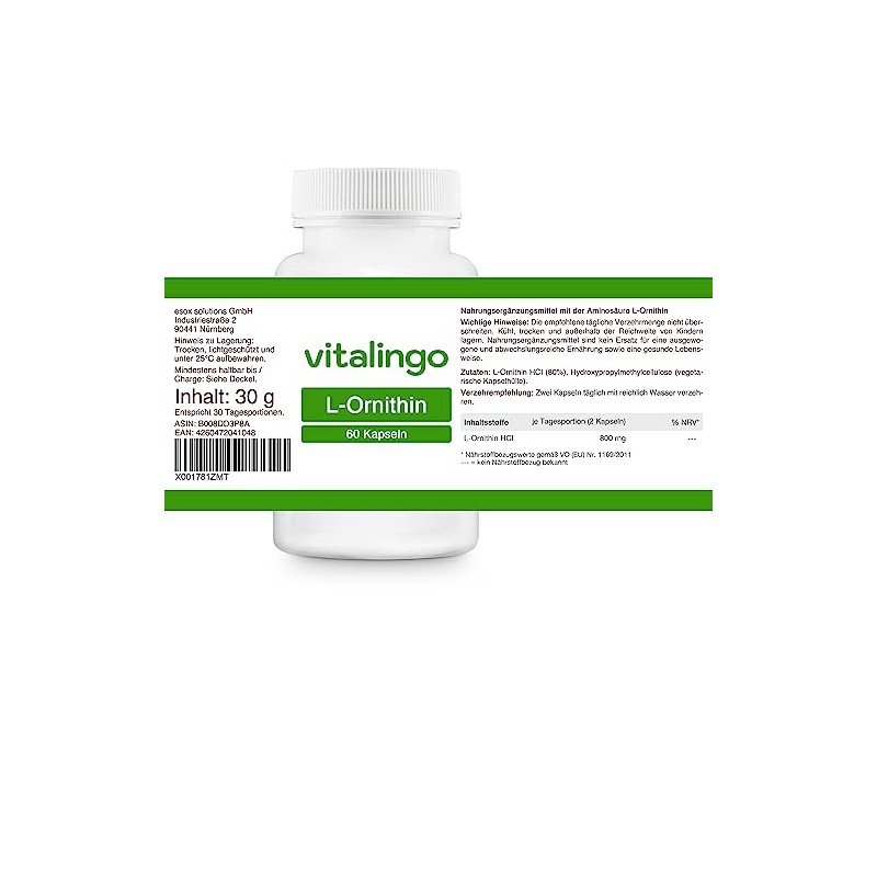 L-Ornithine Capsules - 60 Pieces of 500 mg