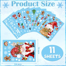 BORAMDO Christmas Window Clings 11 Sheets, Christmas Gnome Snowflake Window Decals Stickers, Removable Christmas Window Decorations for Glass Windows Xmas Holiday Home Office Decor 9 Styles (Gnome-B)