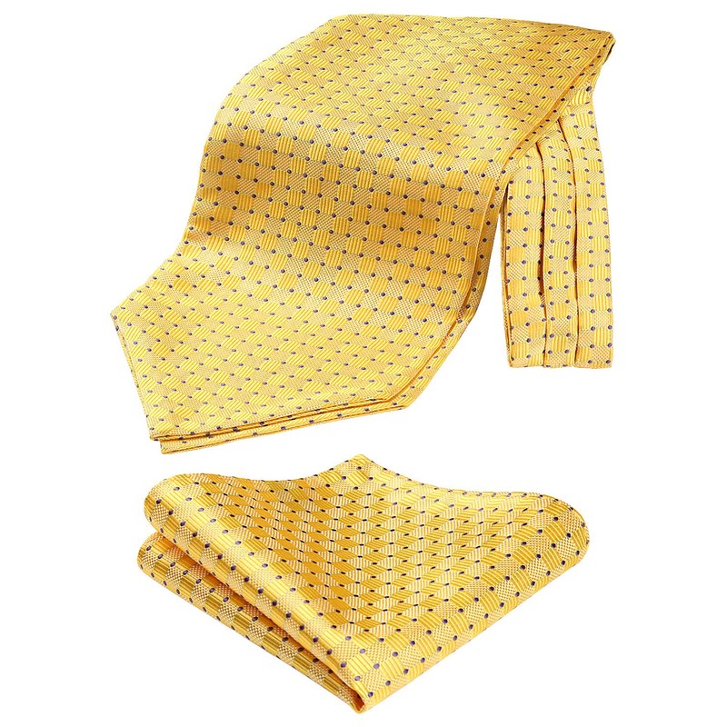 HISDERN Men's Check Polka Dot Floral Jacquard Woven Ascot Set,