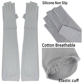 Azyekiny Women UV Sun Block Protection, Arm Long Fingerless Gloves, Anti Slip, Driving, Outdoor Sports, Summer (AH grey)