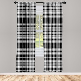 Ambesonne Abstract Curtains, British Tartan Celtic Pattern with Vertical Horizontal Symmetric Stripes Image, Window Treatments 2 Panel Set for Living Room Bedroom, Pair of - 28" x 63", Black White
