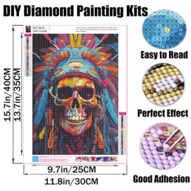 GMETINC 5D Diamond Painting Kits for Adults, Skull Diamond Art Kits for Adults Beginner, DIY Full Drill Diamond Dots Paintings with Gem Art and Crafts Home Wall Decor 12x16inch