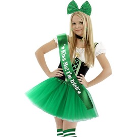 6 Pcs St Patricks Day Costume Accessories Set,Green Tutu for Women Green Headband Shamrock Socks Earrings for St Patricks Day