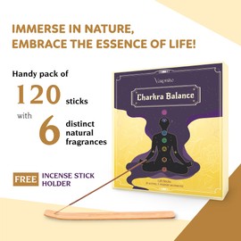 Varonite Incense Sticks - Charka Balance Incense Sticks Variety Pack of 6 (120 Insence-Sticks) with Holder: Sandalwood, Bergamot, Jasmine, Lavender, Rose, Vanilla – 7 Chakras Inscents-Sticks