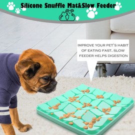 APTMAPT Dog Snuffle Mat & Dog Slow Feeder, Silicone Sniff Mat for Dogs Slow Feeder Dog Bowls, Dog Sniff Mat Lick Mat for Smell Training Slow Eating,Green