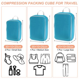 PATIKIL Compression Packing Cube for Travel, 4 Set Waterproof Nylon Luggage Organizer Bags Lightweight Compression Cube for Outdoor Suitcases Backpack, Sky Blue