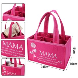 Bottle Bag for Mum - Felt Bag for 6 Bottles, Gifts for Women, Gift, Shopping Bag with Carry Straps and Print, for Wife, Girlfriend, Sister (24 x 15 x 15 cm), pink