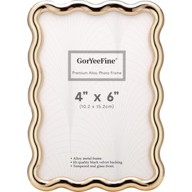 Gold 4 x 6'' High-End Zinc Alloy Picture Frame with Wave Design - Modern Glamour 6x4'' Pictures Frames for Desktop and Wall Décor