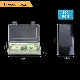 Banknote Case Made of Plastic, 100 Pieces Banknotes Coin Collection Banknotes Bag Transparent with Plastic Box for Banknotes/Bills/Stamp Collection