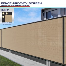 Windscreen4less Fence Privacy Screen 16' x 7' Heavy Duty Windscreen Fencing Mesh Fabric Cover for Patio Garden Backyard Lawn Carport Pool Fence, Sand