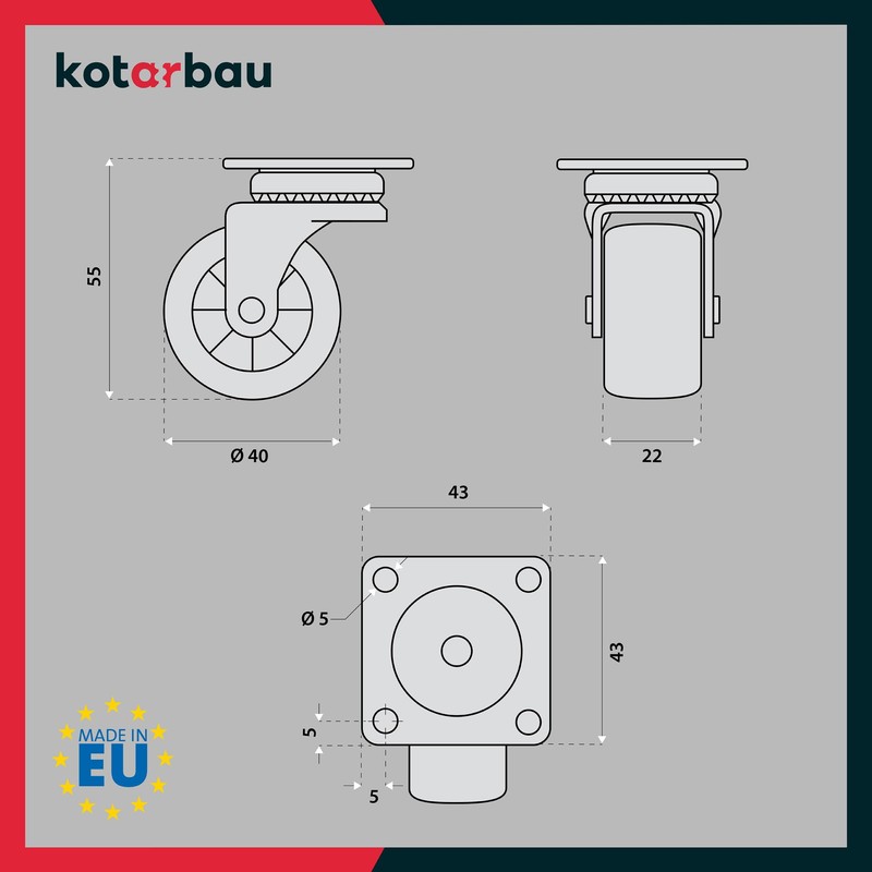 Kotarbau Set of 4 Furniture Castors Diameter 40 All Shelves
