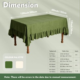 Yvmeu Green Velvet Tablecloth Elegant Ruffled Tablecloths Rectangular Washable Table Cover Design for Dining Room Kitchen Parties Weddings Holiday Celebrations Home Decoration(120 inches Length)