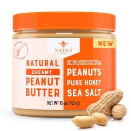 Nate's Honey Peanut Butter, Creamy, All-Natural – 3 Real Ingredients, Sweetened Only with Pure Honey - 15 oz Jar - No Refined Sugar, No Palm Oil, Easy to Stir